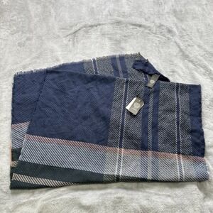 NWT Vince Camuto Scarf Navy Multi Plaid Rectangle Soft Sparkle 72" X 25" Spring
